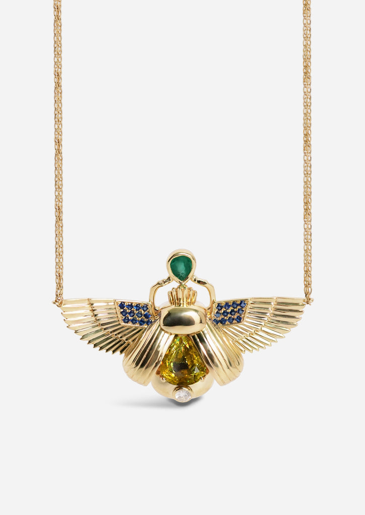 Scarab Necklace - Sphene + Columbian Emerald