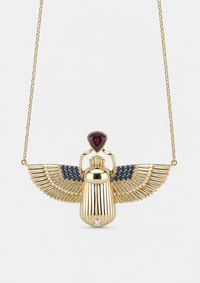 Scarab Necklace - Sphene + Raspberry Garnet