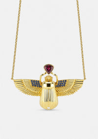 Scarab Necklace - Sphene + Raspberry Garnet