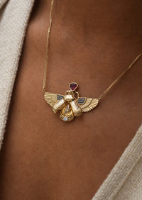 Scarab Necklace - Sphene + Raspberry Garnet
