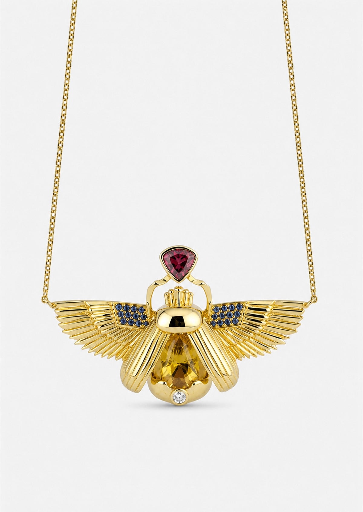 Scarab Necklace - Sphene + Raspberry Garnet
