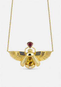 Scarab Necklace - Sphene + Raspberry Garnet