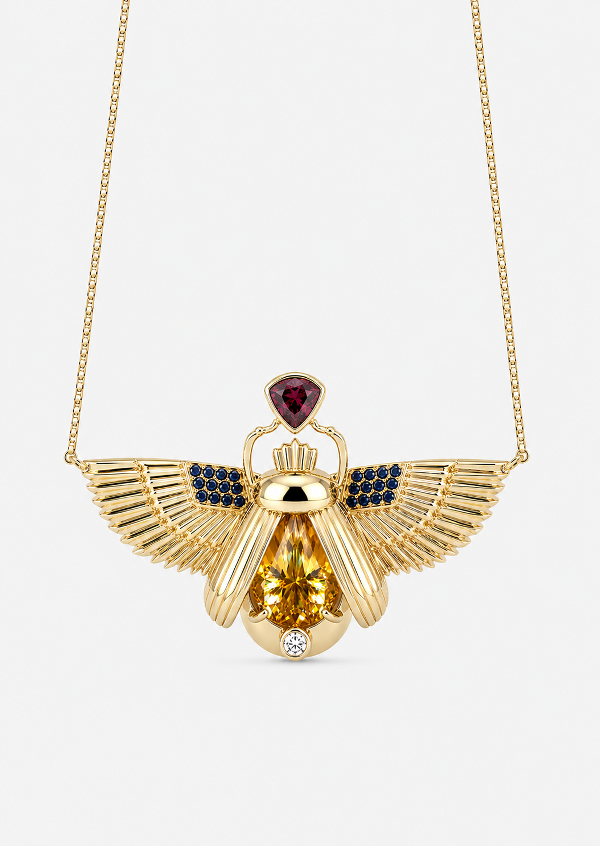 Scarab Necklace - Sphene + Raspberry Garnet