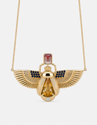 Scarab Necklace - Citrine + Watermelon Tourmaline