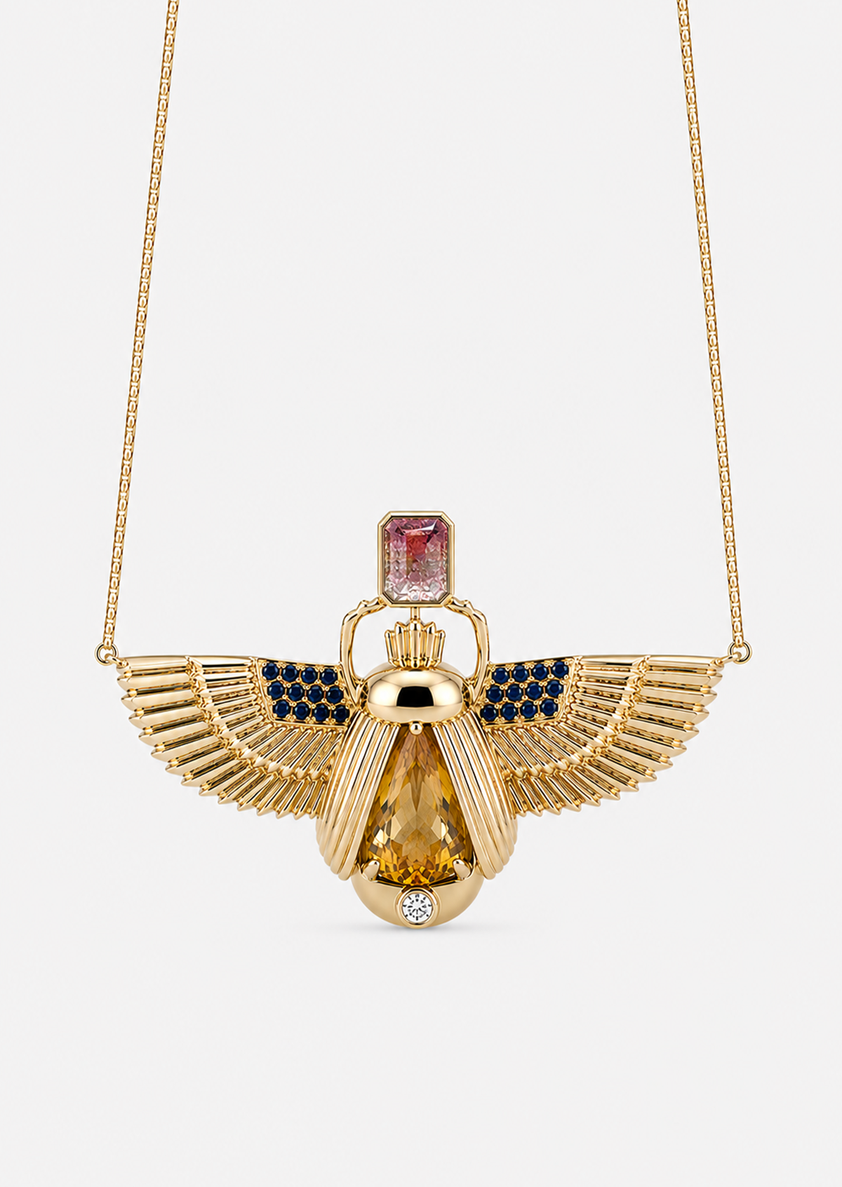 Scarab Necklace - Citrine + Watermelon Tourmaline