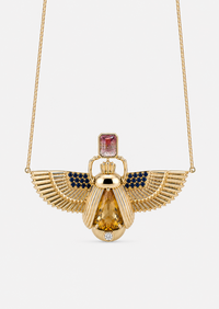Scarab Necklace - Citrine + Watermelon Tourmaline