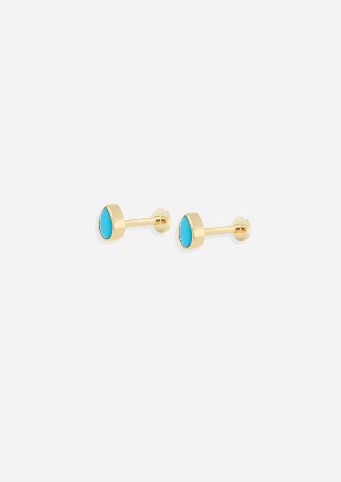 Ankh Inlay Threaded Flat Back Earring - Turquoise | Single