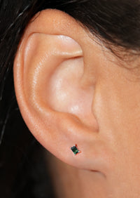 Mini Baguette Emerald Threaded Flat Back Earring | Single