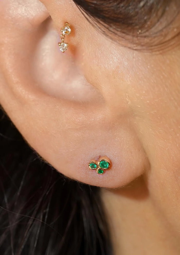 Organic Trio Threaded Flat Back Earring - Emerald | Single