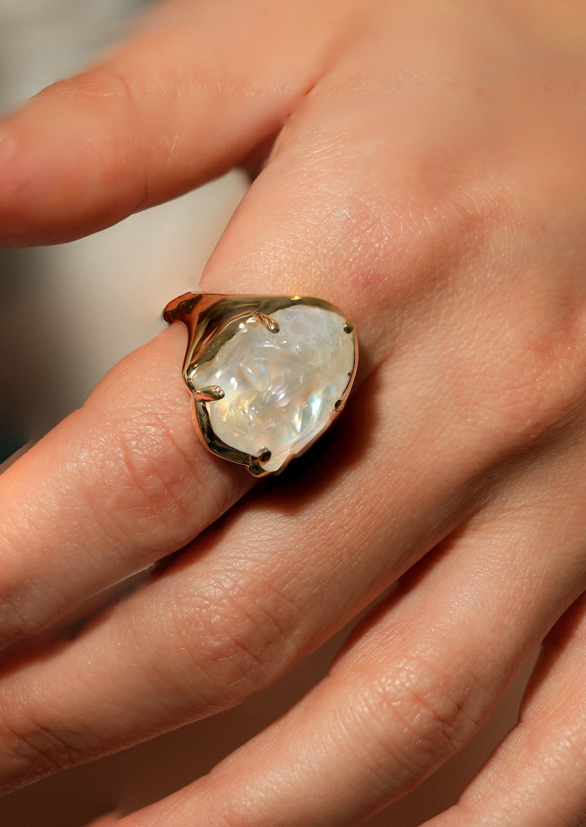 Rainbow Moonstone Buddha Ring