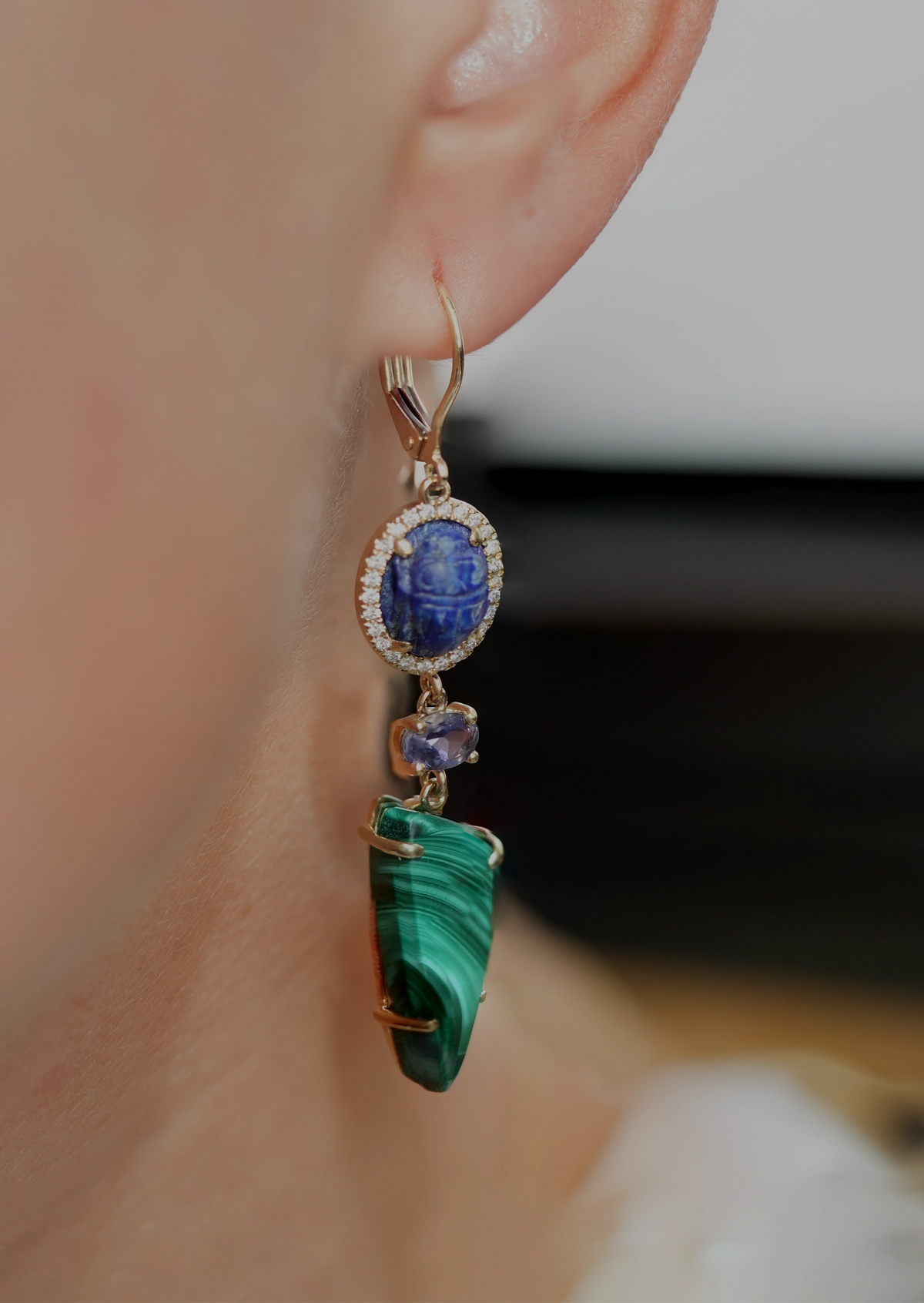 Lapis Scarab Earrings