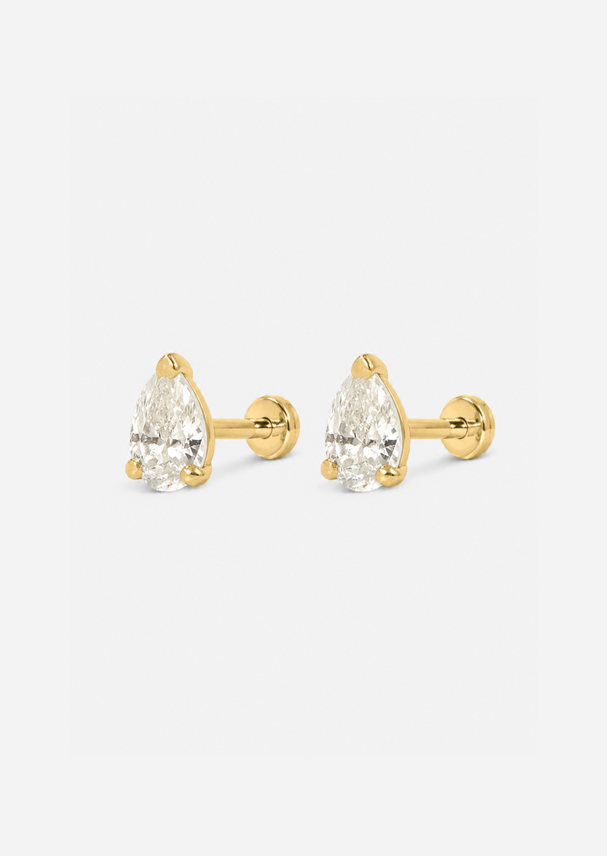 Mini Pear Diamond Threaded Flat Back Earring