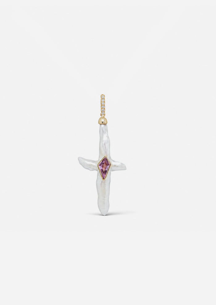 Nexus Pearl Cross Charm - Lavender Spinel