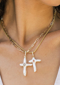 Nexus Pearl Cross Charm - Salt + Pepper Diamond