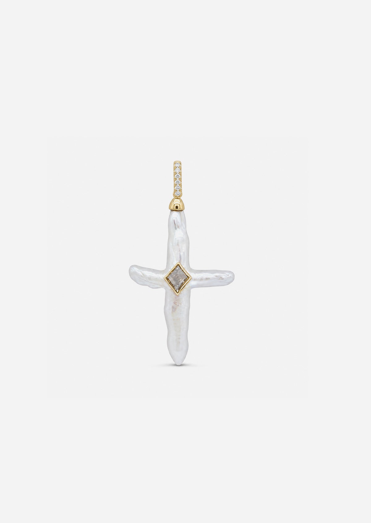 Nexus Pearl Cross Charm - Salt + Pepper Diamond