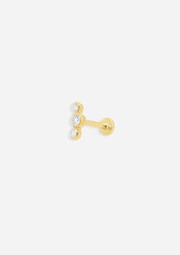 Open Curve 3 Diamond Threaded Flat Back Earring | Single