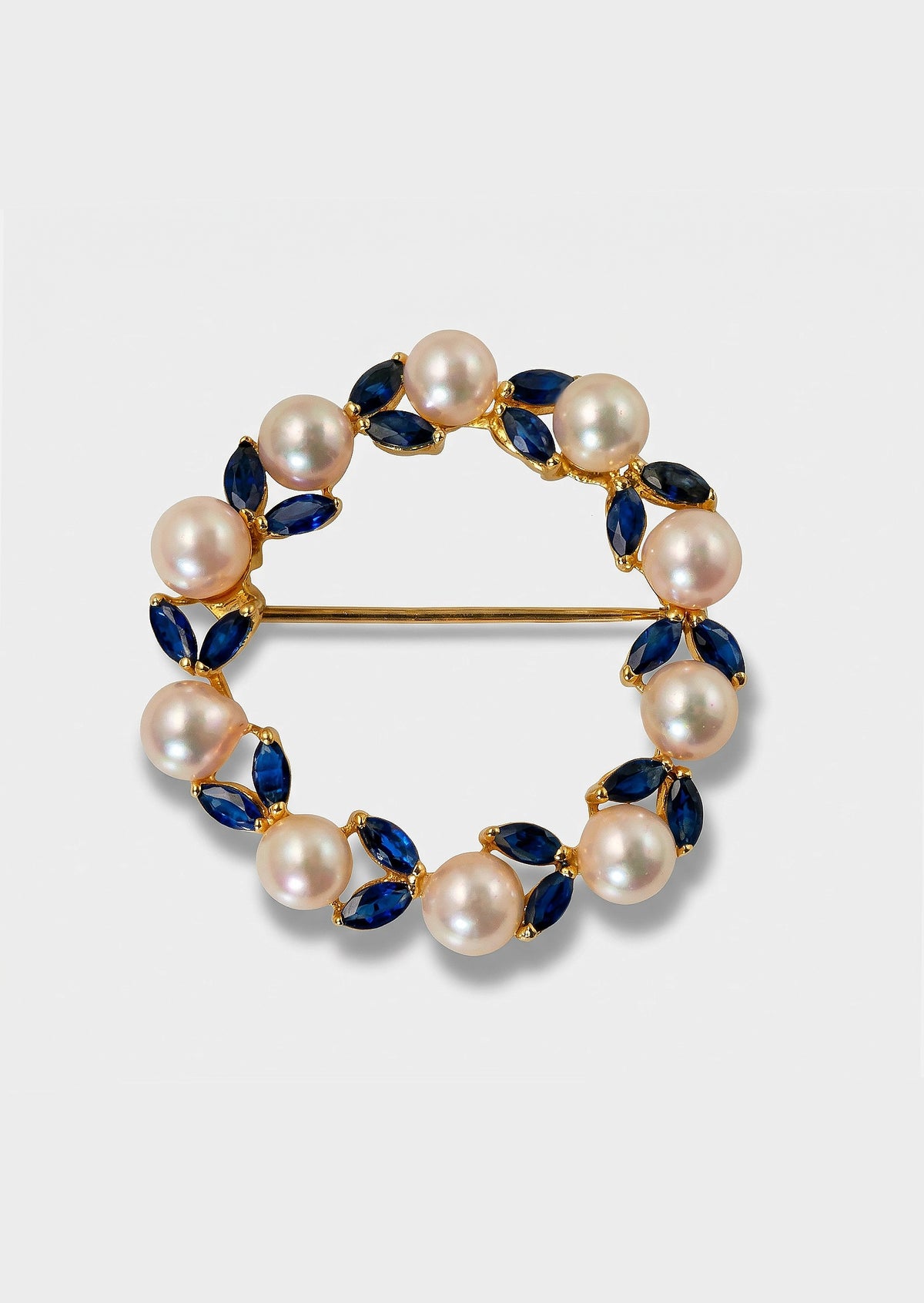 Sapphire + Pearl Brooch