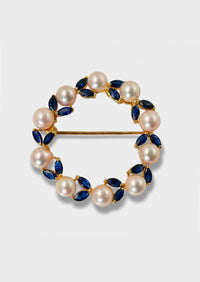 Sapphire + Pearl Brooch