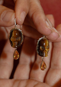 Carved Skull Charm - Tiger's Eye