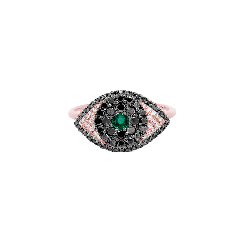 Evil Eye Protector Ring | 2.5GMS .63CTW | Black Diamond and Emerald