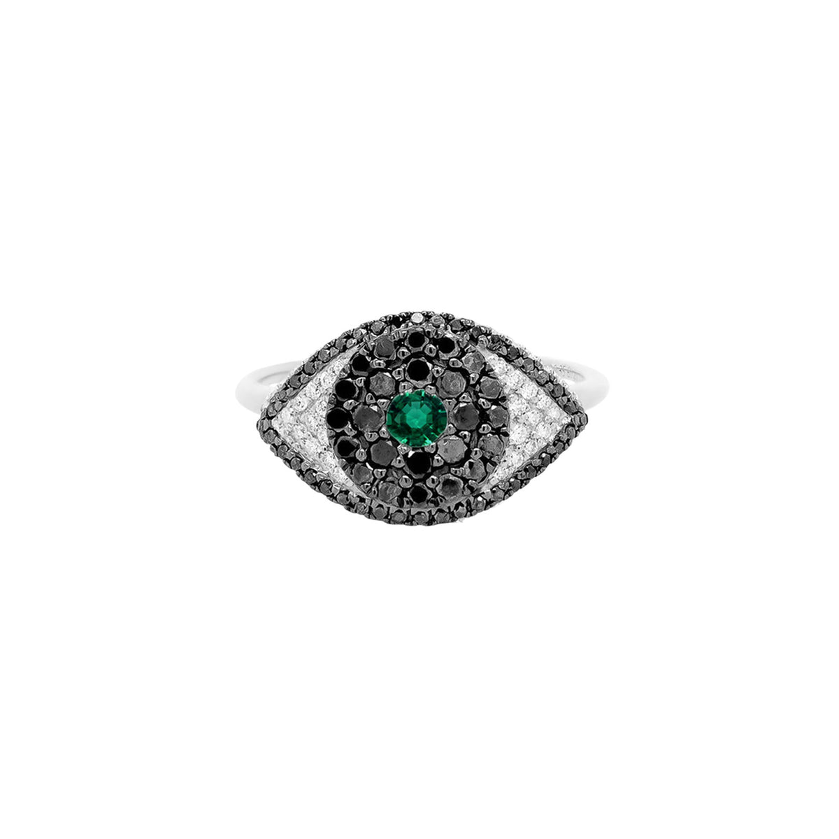 Evil Eye Protector Ring | 2.5GMS .63CTW | Black Diamond and Emerald