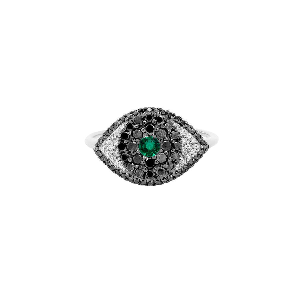 Evil Eye Protector Ring | 2.5GMS .63CTW | Black Diamond and Emerald - Porter Lyons