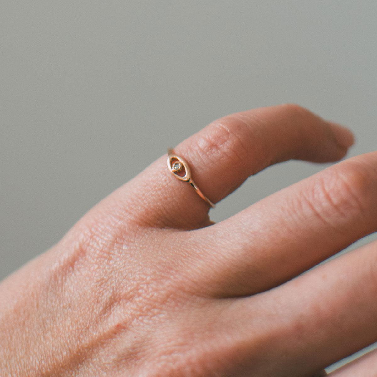 Buy Bezel Round Evil Eye Ring, 14k Rose Gold Evil Eye Ring, White Evil Eye  Gold Ring, Stackable Evil Eye Ring, Good Luck and Protection Jewelry Online  in India - Etsy