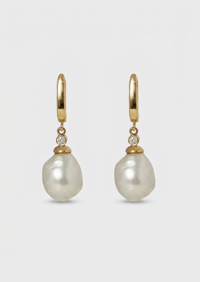 Drop Pearl and Diamond Earrings