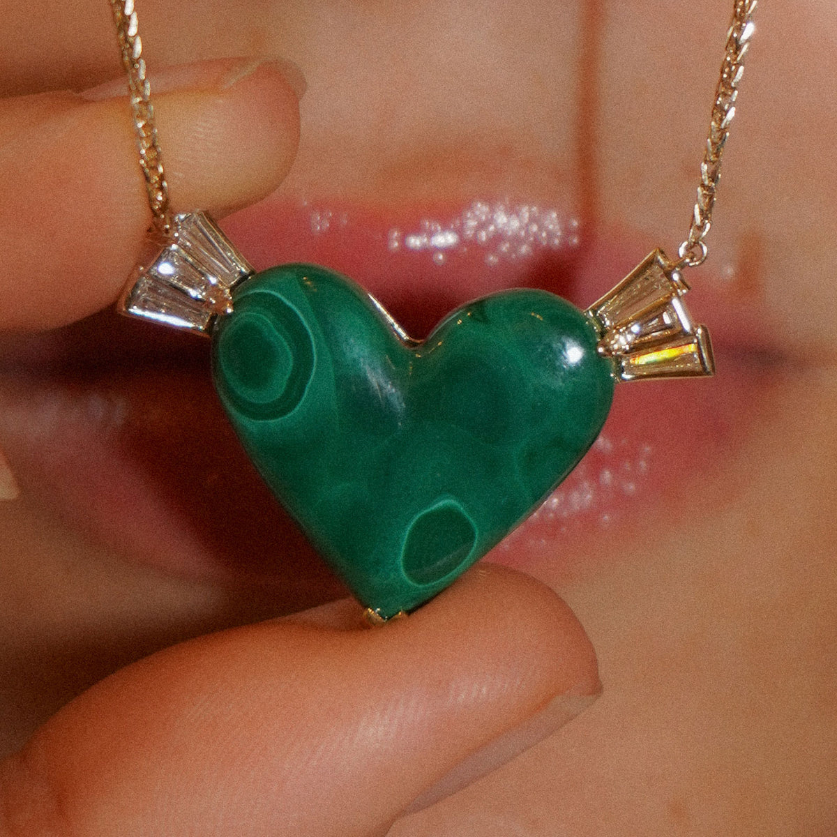 Winged Heart Necklace - Malachite