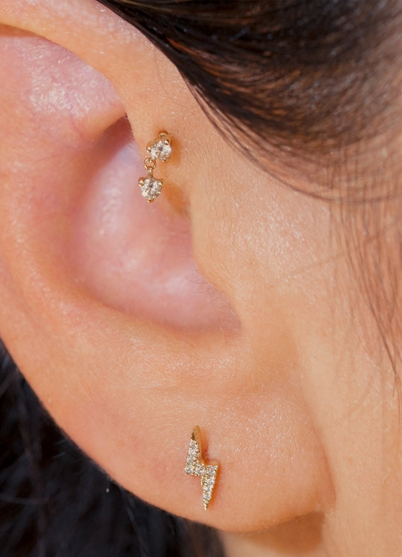 Mini Lightning Threaded Flat Back Earring | Single