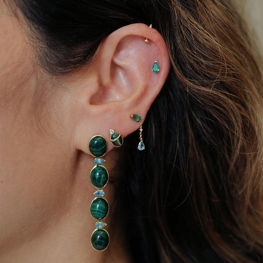 Malachite Scarab Threaded Flat Back Earring | 0.45GMS 0.04CT | Single - Porter Lyons