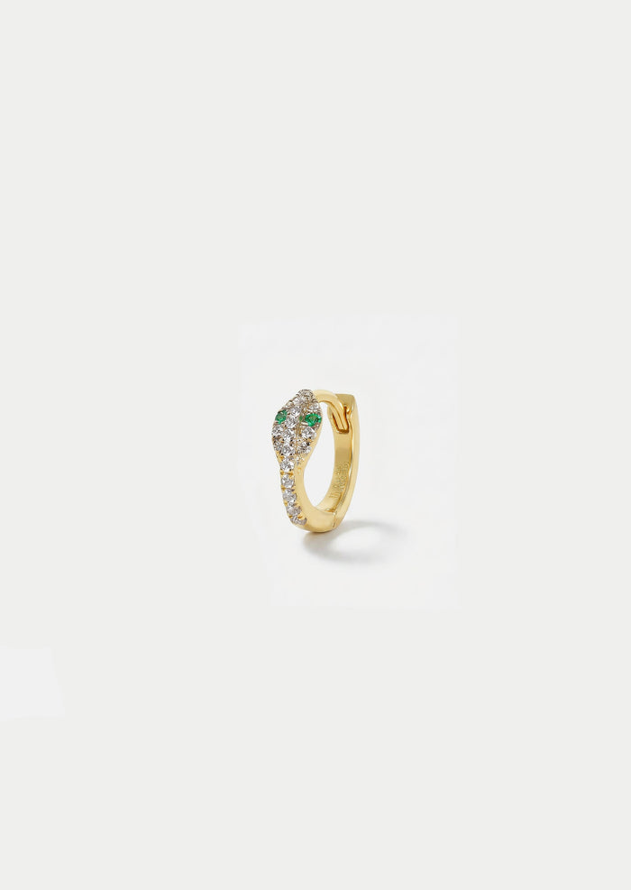 Mini Diamond Snake Huggie Hoop - Emerald Eyes