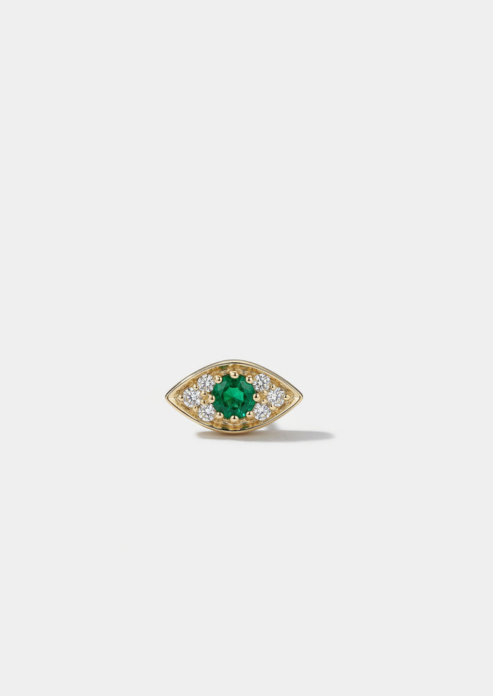 Mini Emerald Evil Eye Threaded Flat Back Earring