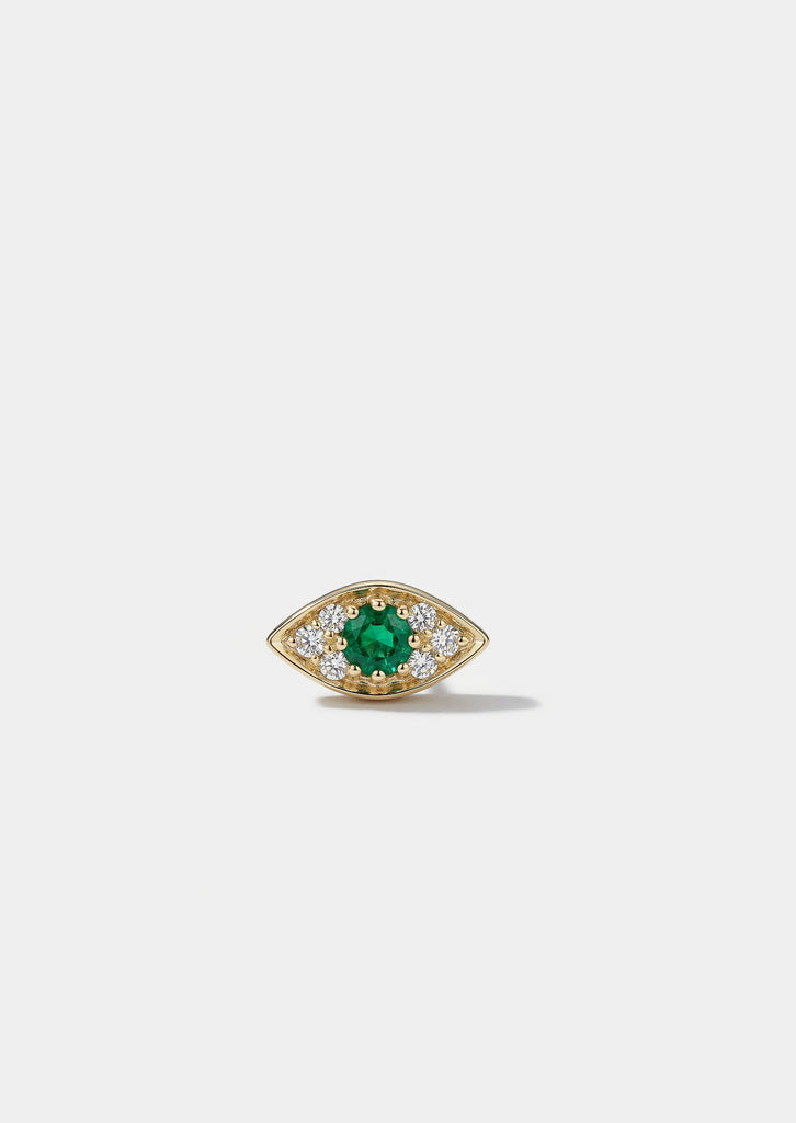 Mini Emerald Evil Eye Threaded Flat Back Earring