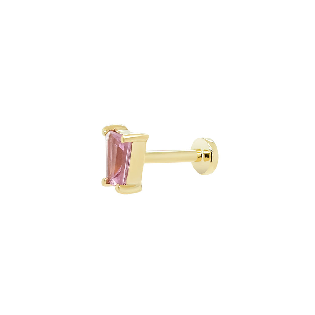 Mystic Spinel Threaded Flat Back Earring | Pink Baguette | 0.38GMS 0.30CT | Single