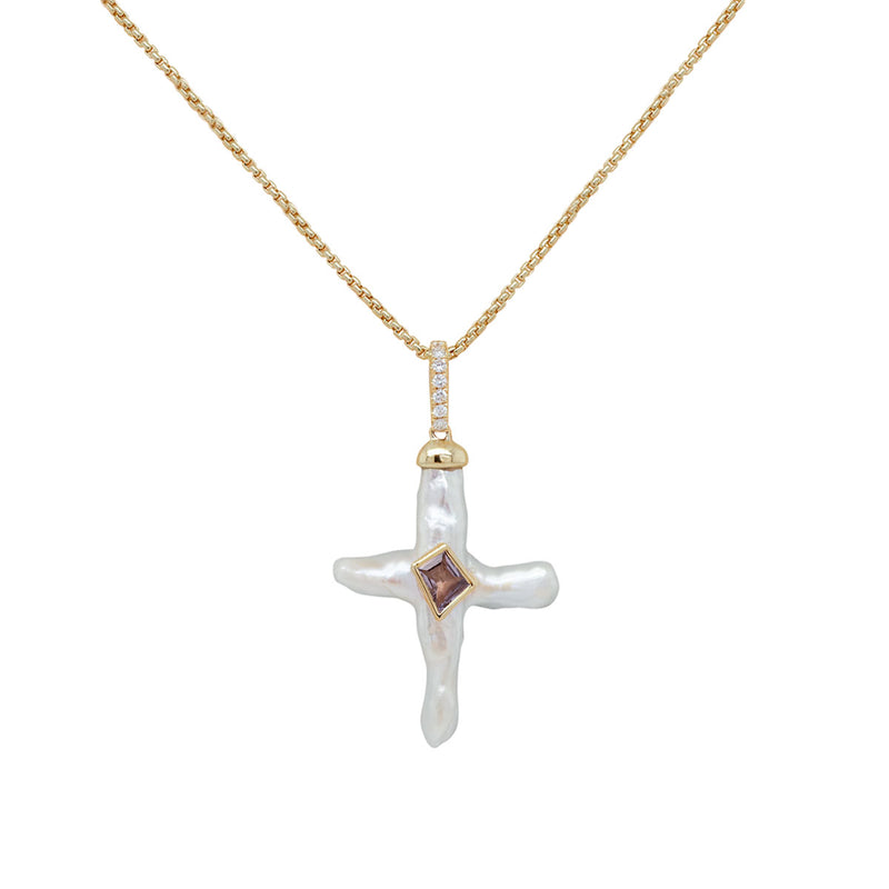 Nexus Pearl Cross Charm | Mauve Spinel | 0.90GMS 0.71CTW