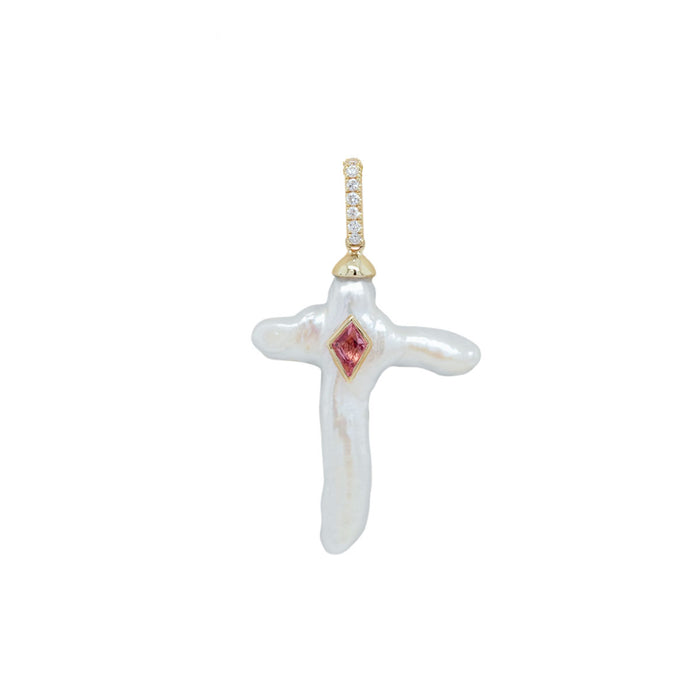 Nexus Pearl Cross Charm | Pink Spinel | 0.70GMS 0.55CTW