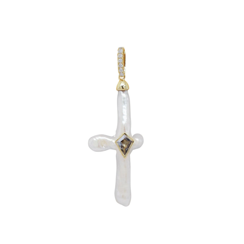 Nexus Pearl Cross Charm | Silver Spinel | 0.82GMS 0.52CTW