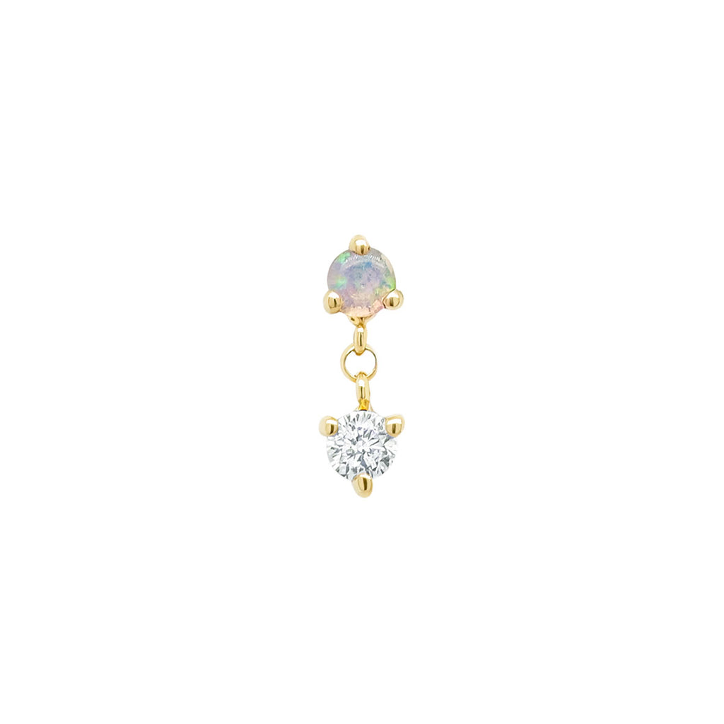 Opal + Diamond Drop Threaded Flat Back Earring | 0.25GMS 0.05CTW | Single