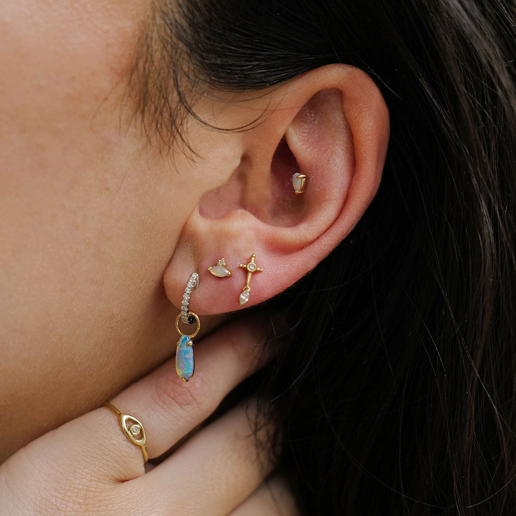 Marquise Opal + Diamond Threaded Flat Back Earring | .25GMS .024CTW | Single