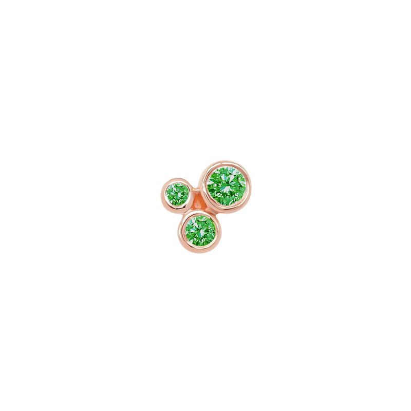 Organic Trio Threaded Flat Back Earring | Emerald | .45GMS .10CT | Single