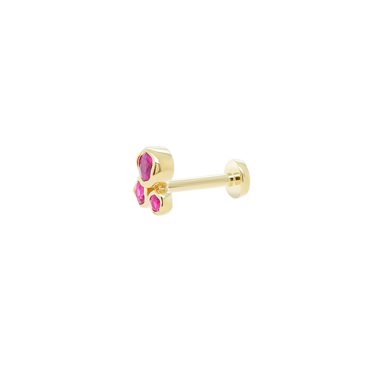 Organic Trio Threaded Flat Back Earring | Ruby | .45GMS .10CT | Single