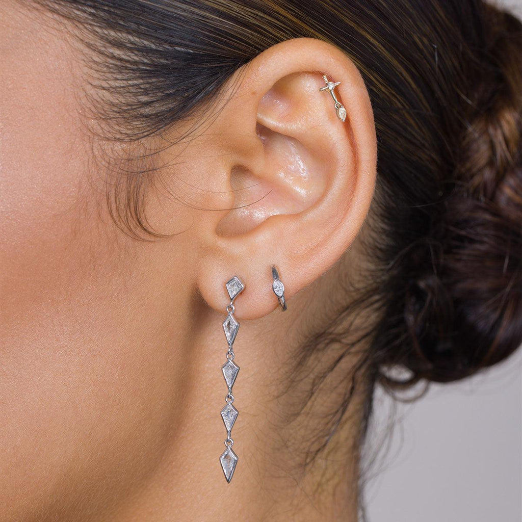 Open Curve 3 Diamond Threaded Flat Back Earring, .3GMS .07CT