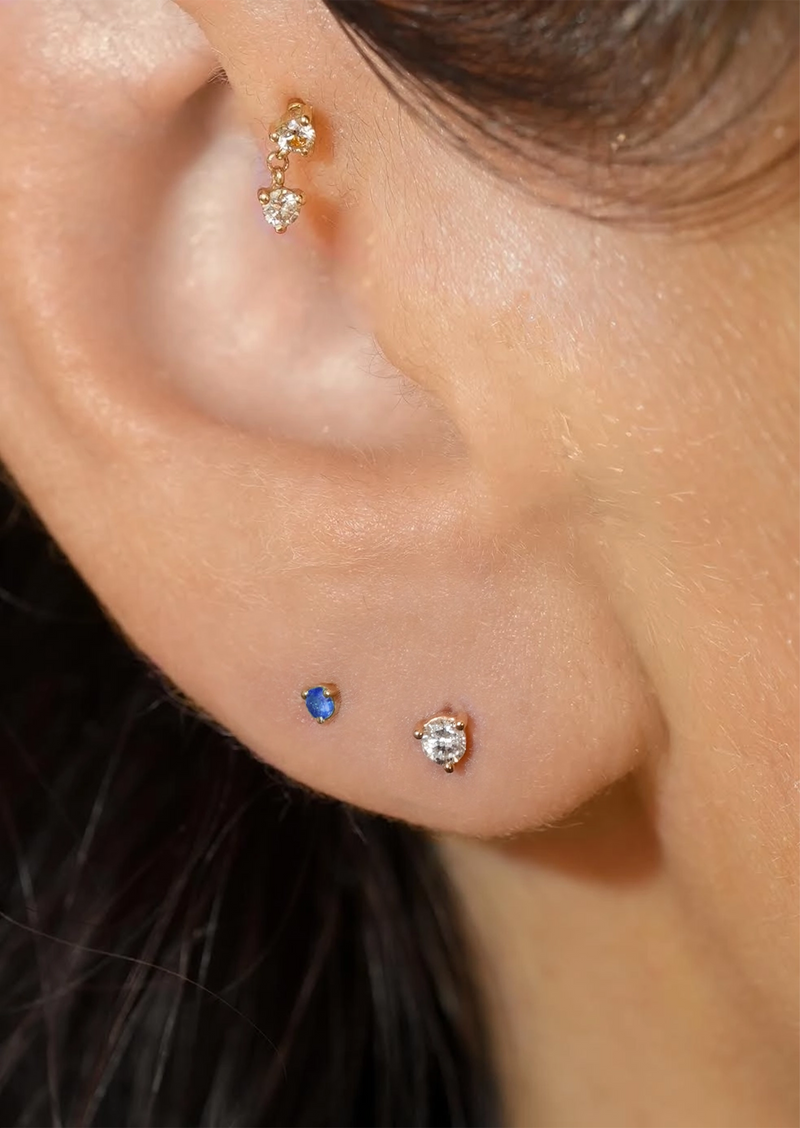 2mm Sapphire Threaded Flat Back Earring | Single