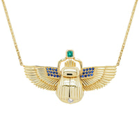 Scarab Necklace - Aquamarine + Columbian Emerald