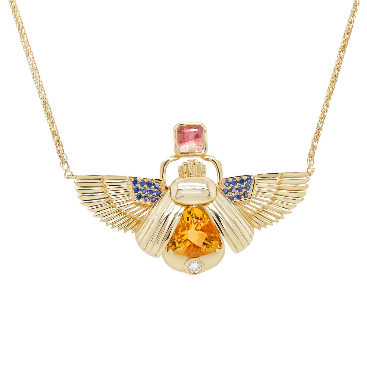 Scarab Necklace - Citrine + Watermelon Tourmaline