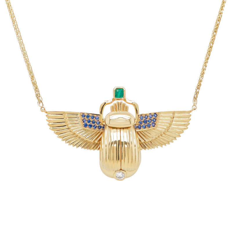 Scarab Necklace - Opal + Emerald