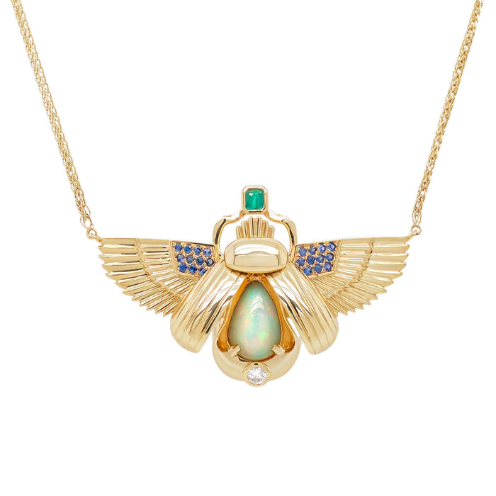 Scarab Necklace - Opal + Emerald