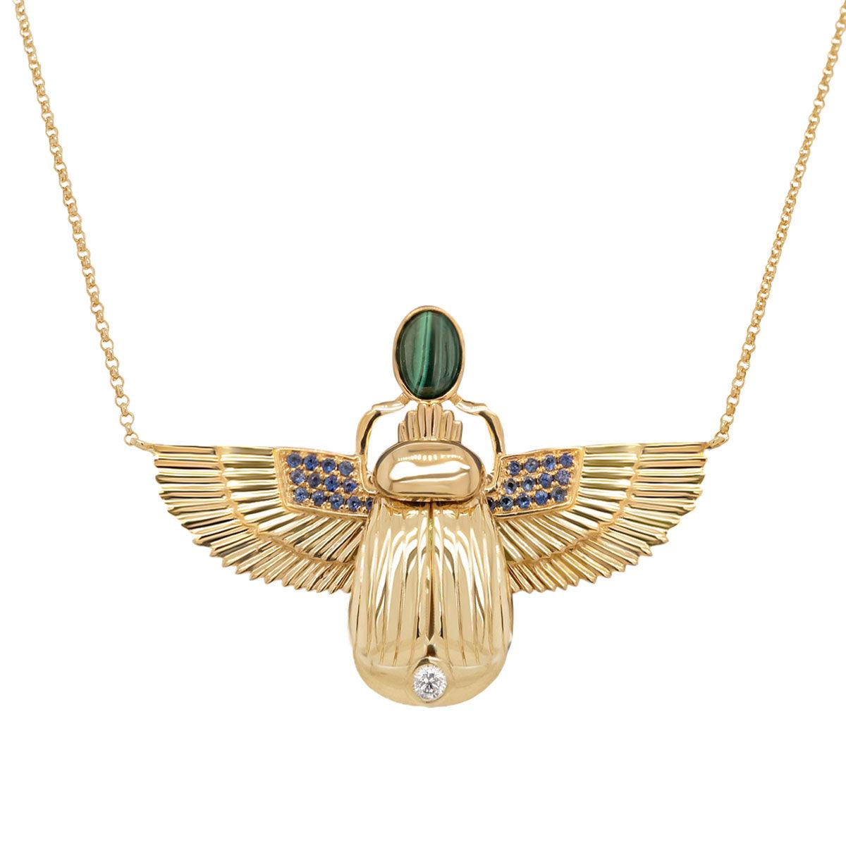 Scarab Necklace - Opal + Malachite | 7.80GMS 1.37CTW - Porter Lyons