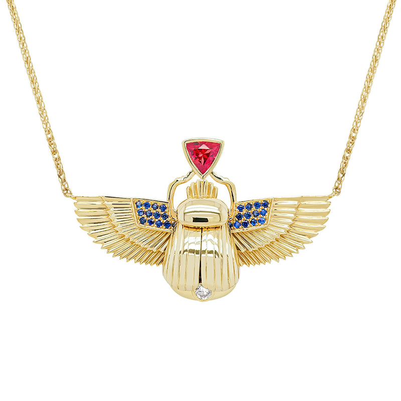 Scarab Necklace - Parti Sapphire + Padparadscha